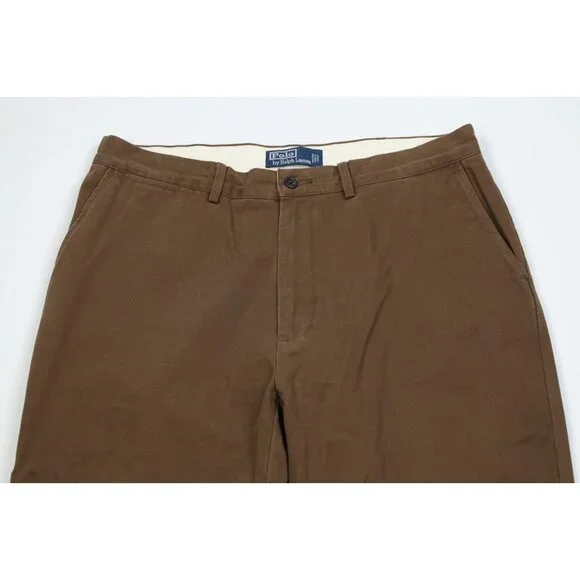 Vintage 90s Ralph Lauren Mens 36x30 Faded Wide Leg Chino Pants Brown Cotton